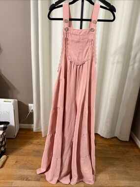 Pink Crochet-Trim Pinafore Jumpsuit/Overalls